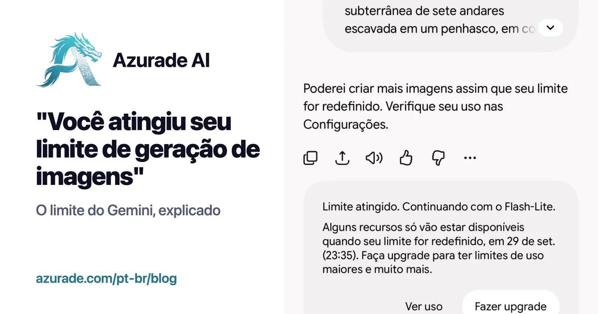Você atingiu seu limite de geração de imagens, ao lado da resposta do Gemini: Poderei criar mais imagens assim que seu limite for redefinido. Limite atingido. Continuando com o Flash-Lite.