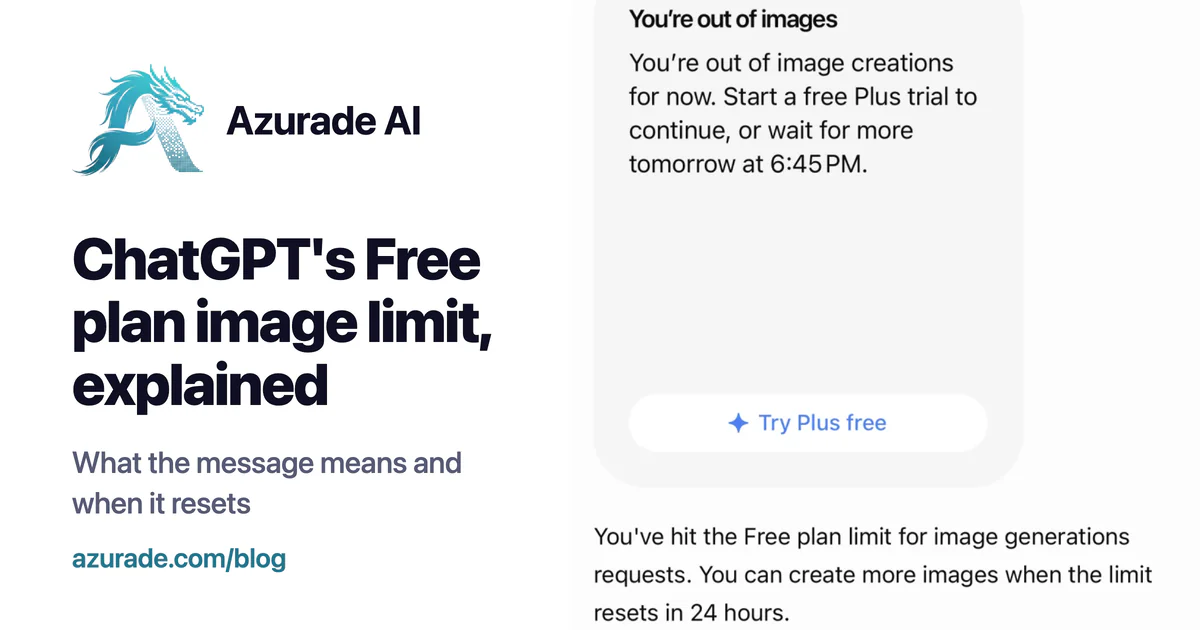 You've hit the Free plan limit for image generations requests. You can create more images when the limit resets in 24 hours (ChatGPT, Free plan)